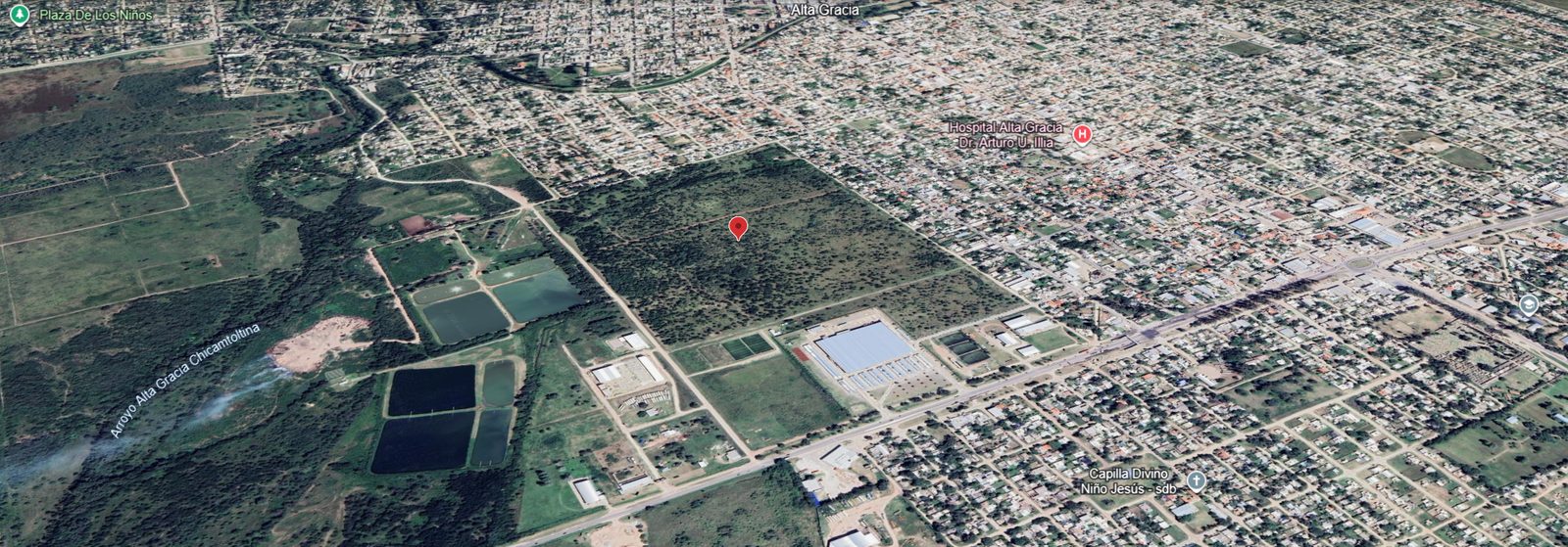 Vista aérea general del terreno y la ciudad
